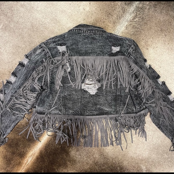 Denim Jacket with Fringe - Picture 2 of 4